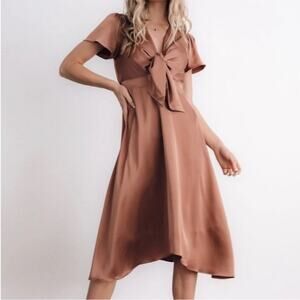 Baltic Born Poppy Satin Midi Dress Rosy Brown XXXL Tie Front